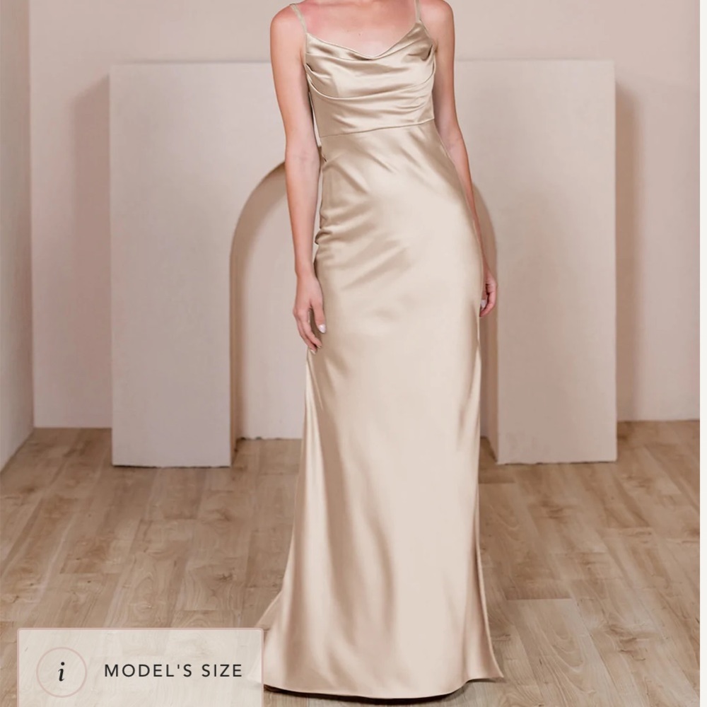 Revelry gold champagne skye satin dress
